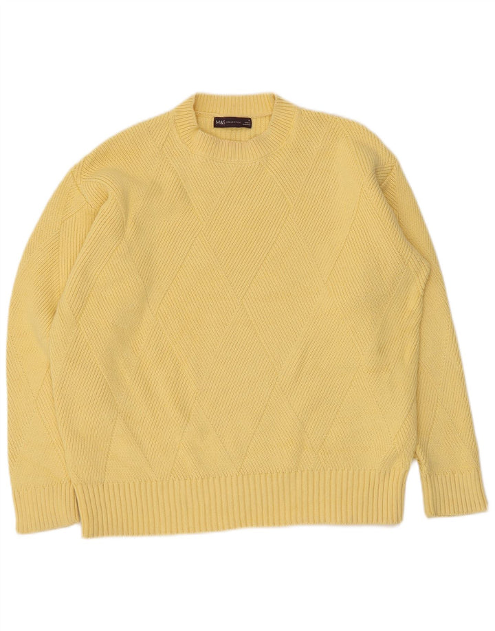 Suéter feminino Marks & Spencer com gola redonda Reino Unido 14 algodão amarelo médio