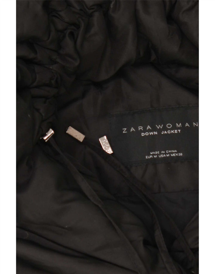 Casaco acolchoado com capuz feminino Zara UK 14 médio preto
