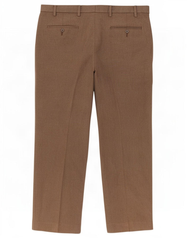 Calça masculina de terno regular Marks & Spencer W38 L29 poliéster marrom