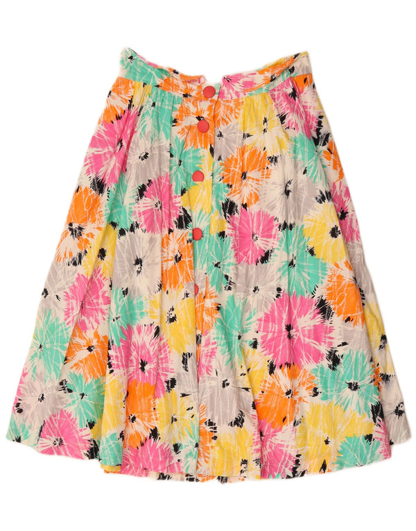 Saia feminina vintage evasê EU 40 médio W30 algodão floral multicolorido