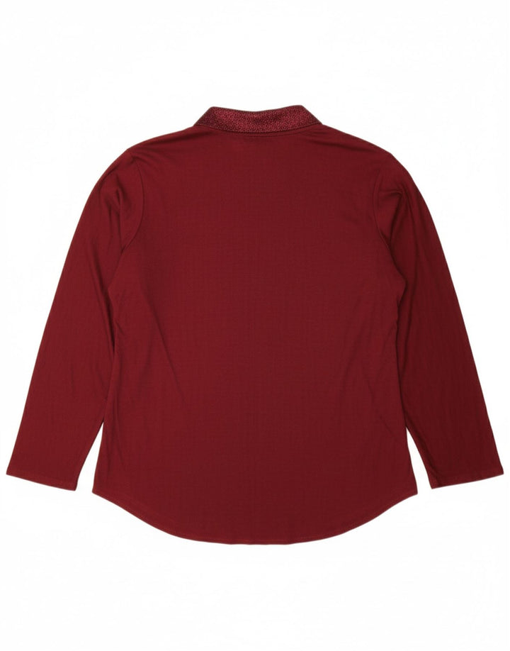 Top feminino VINTAGE de manga comprida UK 14 grande floral borgonha