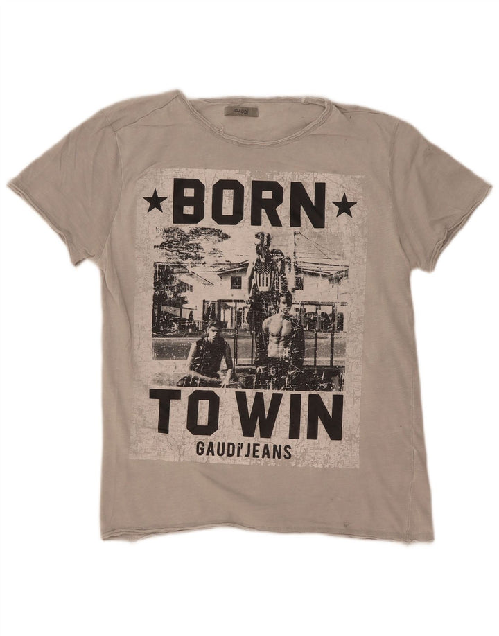 Camiseta gráfica masculina Gaudi Top cinza médio algodão