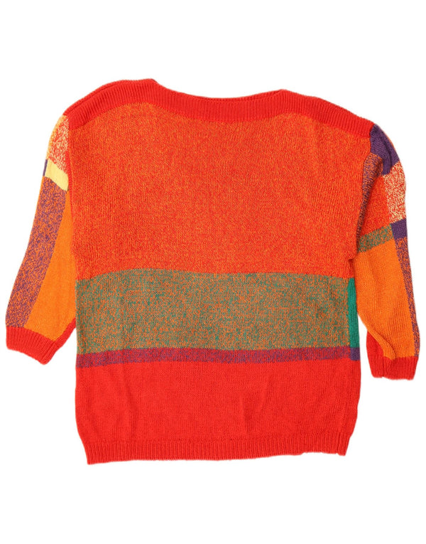 Suéter feminino vintage com gola canoa UK 18 XL vermelho colorblock