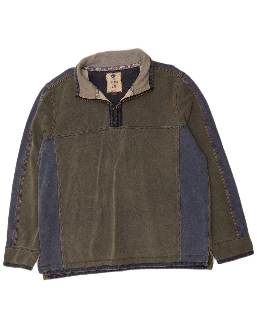 FAT FACE Suéter masculino com zíper e pescoço 2XL algodão colorblock cinza