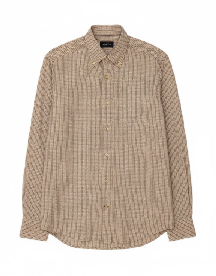 Camisa masculina MASSIMO DUTTI algodão xadrez bege médio