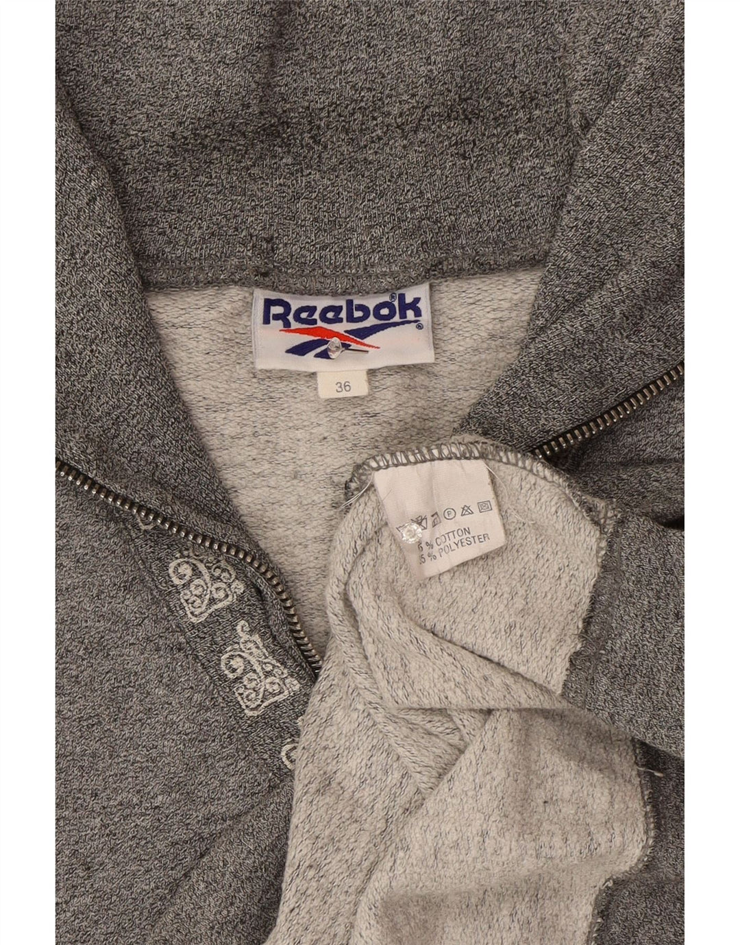 Reebok feminino oversized zip neck moletom jumper EU 36 pequeno cinza algodão