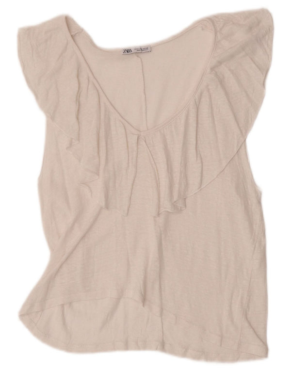 Blusa feminina sem mangas Zara Top UK 12 médio branco manchado