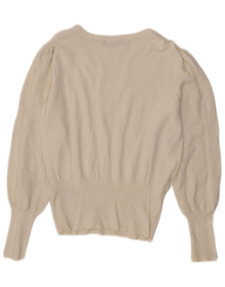 Suéter feminino Marks & Spencer com gola canoa UK 12 médio off white