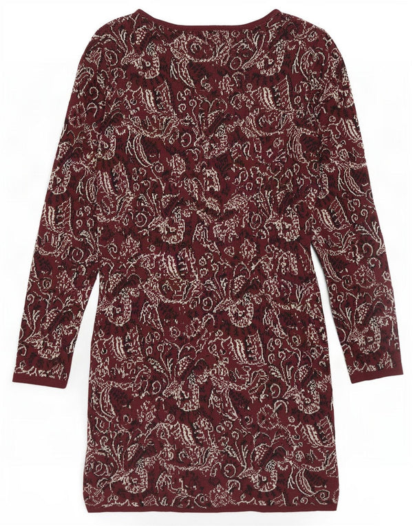 Vestido jumper feminino de manga comprida Topshop Reino Unido 12 médio Borgonha floral
