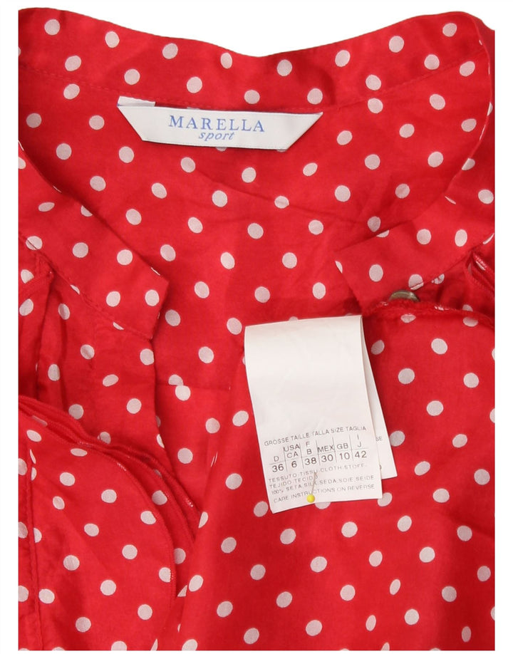 Blusa feminina Marella com babados na frente, Reino Unido, 10 pequenas bolinhas vermelhas de seda