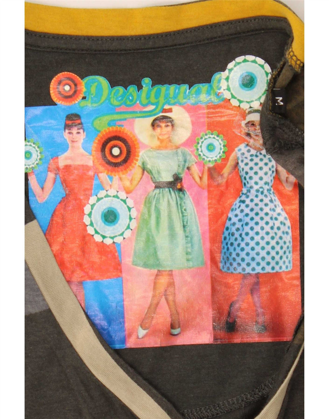 Top gráfico feminino Desigual manga comprida UK 14 médio multicolorido
