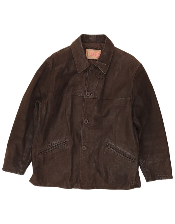 Jaqueta de couro masculina vintage IT 48 marrom médio