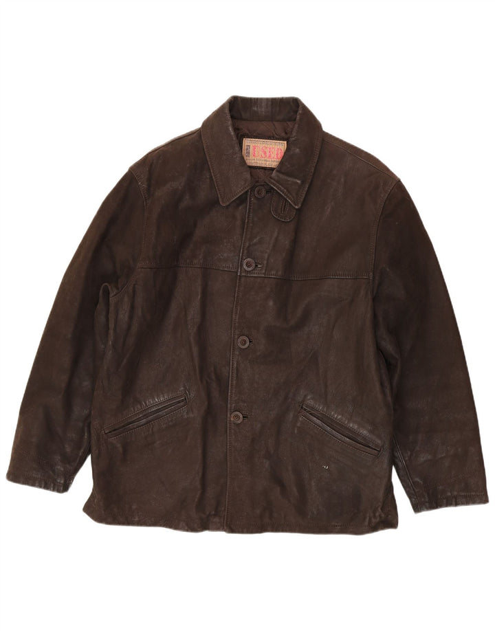 Jaqueta de couro masculina vintage IT 48 marrom médio