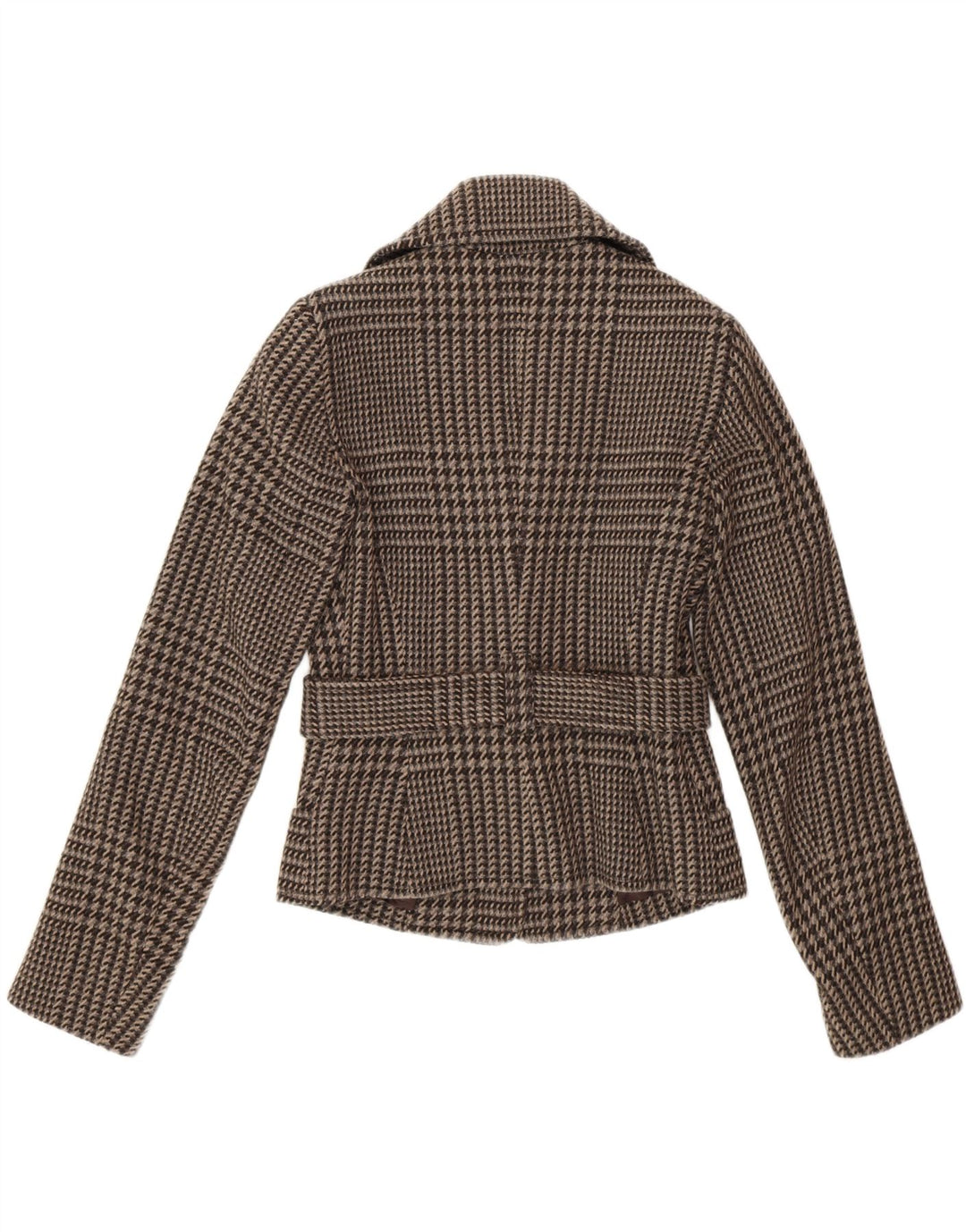 Jaqueta blazer feminina Benetton com cinto IT 40 pequena marrom houndstooth lã