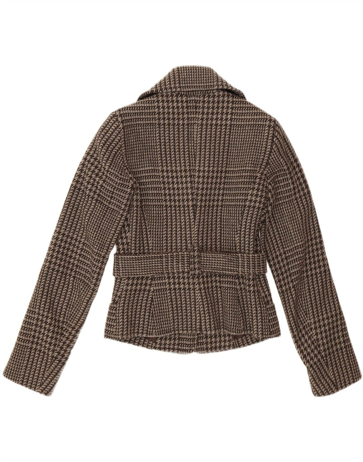 Jaqueta blazer feminina Benetton com cinto IT 40 pequena marrom houndstooth lã