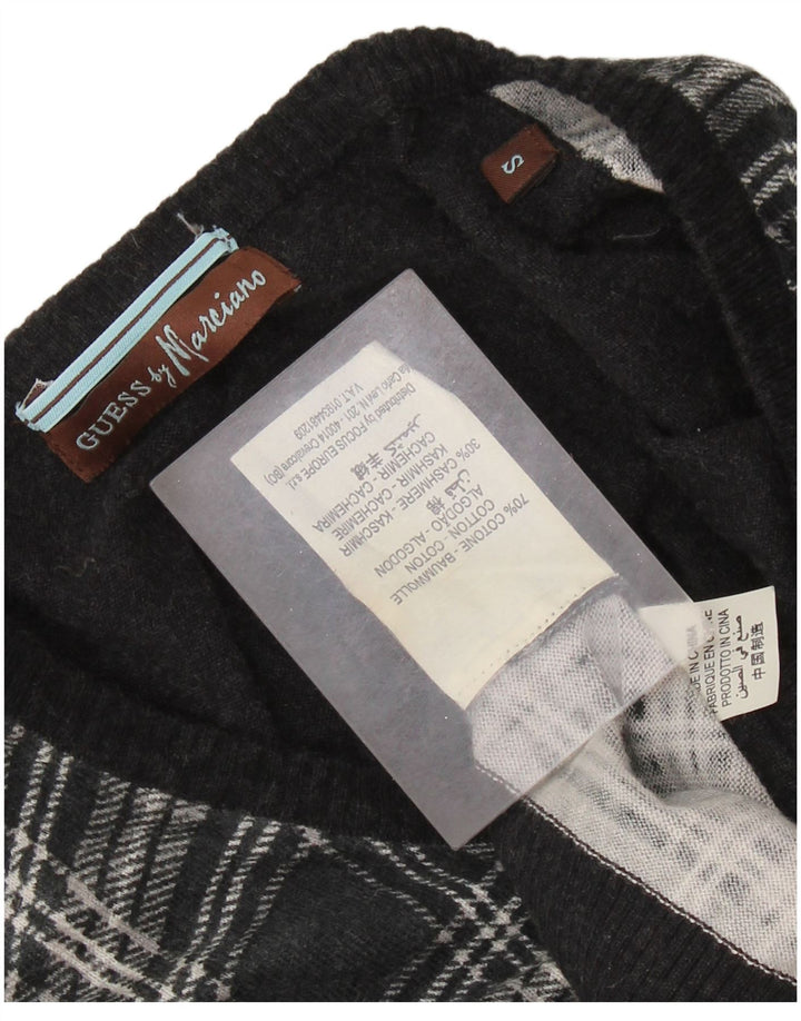 Suéter feminino GUESS BY MARCIANO com decote em V UK 10 pequeno xadrez preto