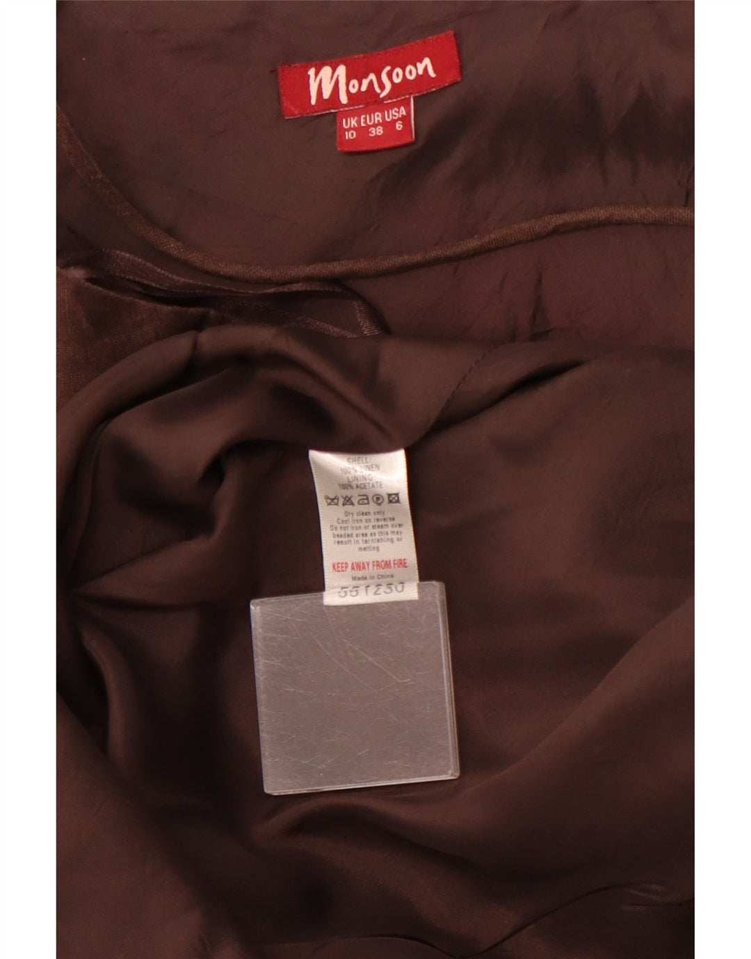 Vestido frente única feminino MONSOON Reino Unido 10 pequeno linho marrom