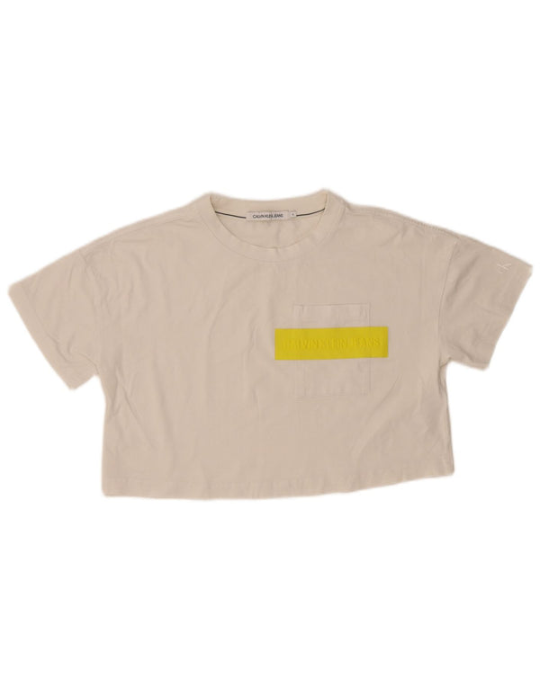 Calvin Klein Jeans Womens Crop Graphic T-Shirt Top UK 10 Small White