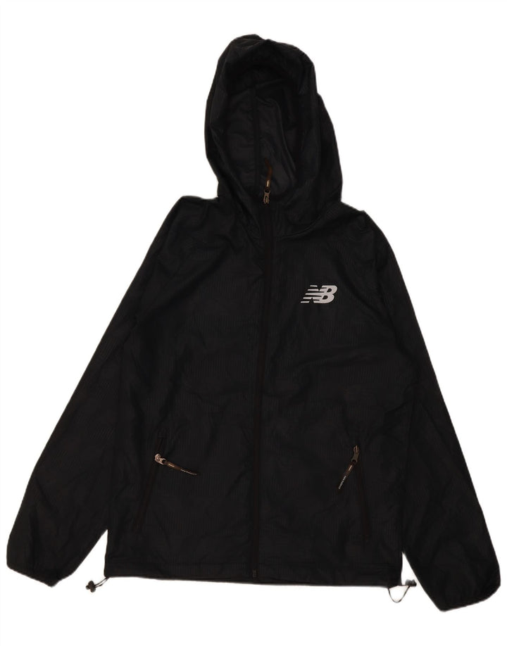 Jaqueta de chuva masculina New Balance Graphic com capuz Reino Unido 36 poliéster preto pequeno