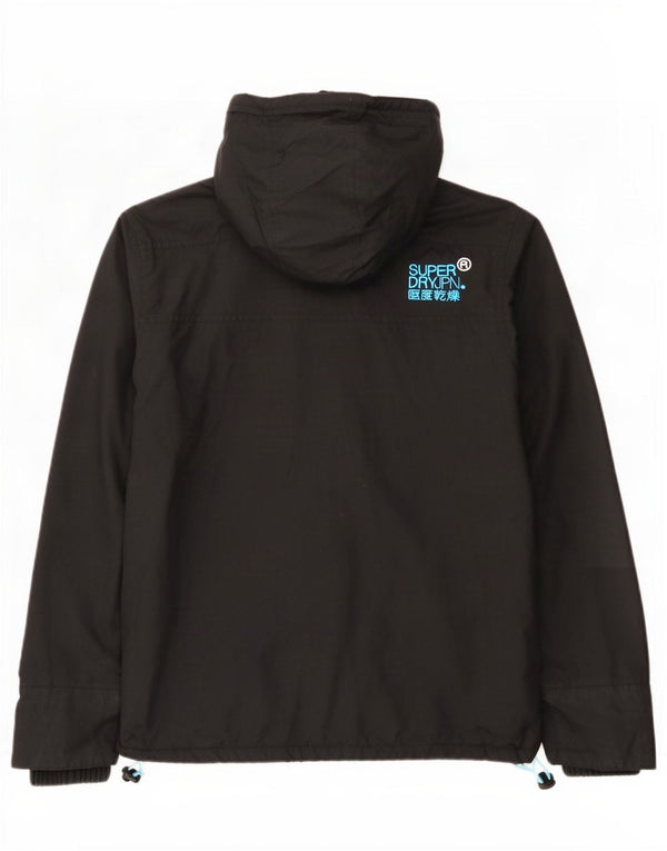 Jaqueta corta-vento feminina Superdry com capuz UK 14 médio preto nylon