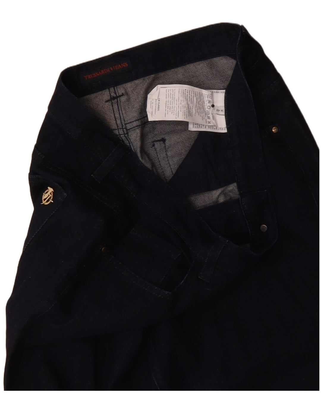 Jeans retos femininos Trussardi IT 48 XL W34 L28 azul marinho poliéster