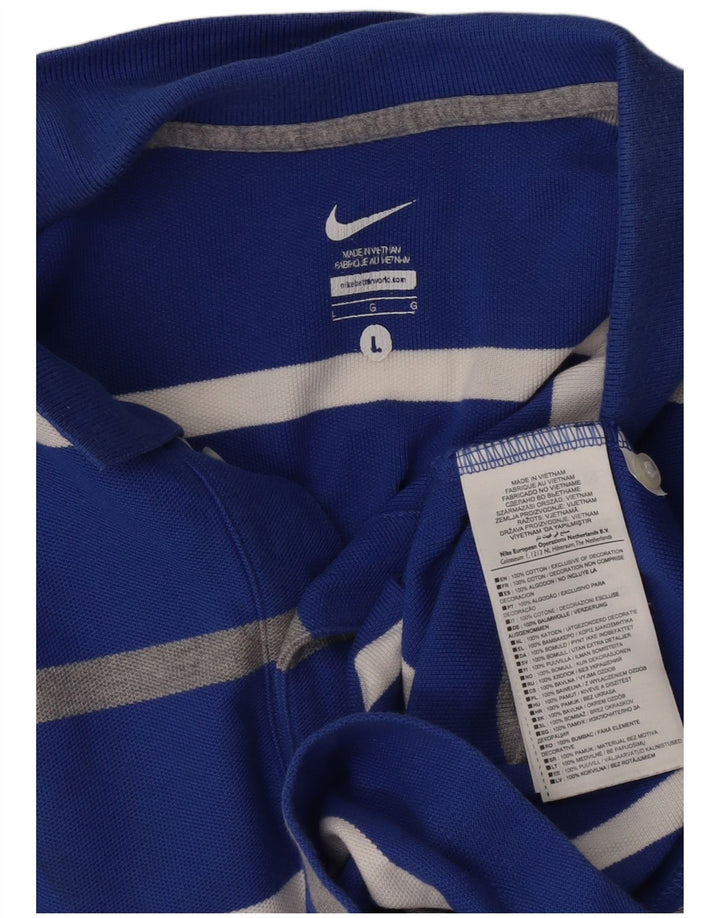 Camisa polo masculina NIKE grande algodão listrado azul