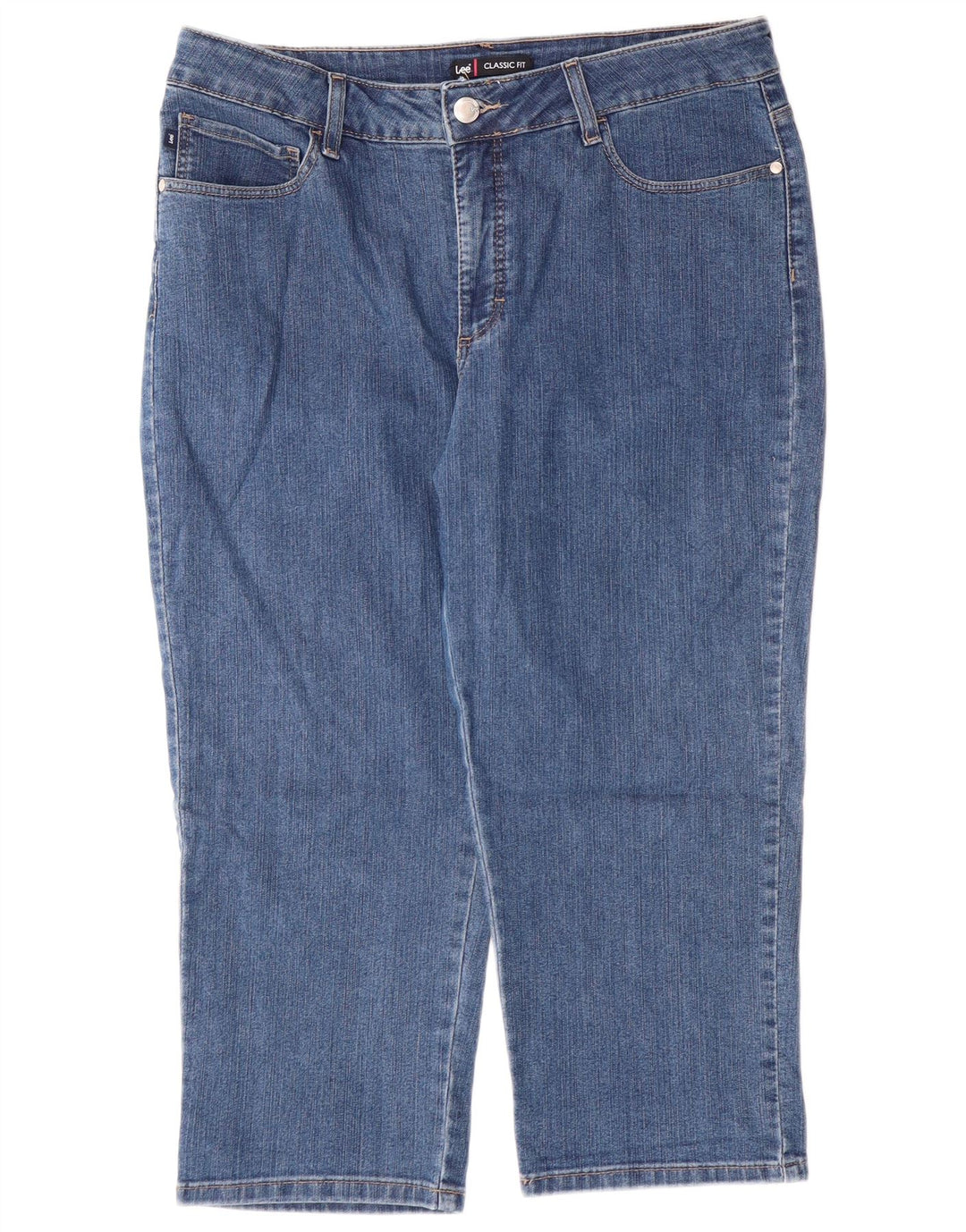 Calça jeans feminina LEE Classic Fit Capri US 16 2XL W34 L22 azul algodão