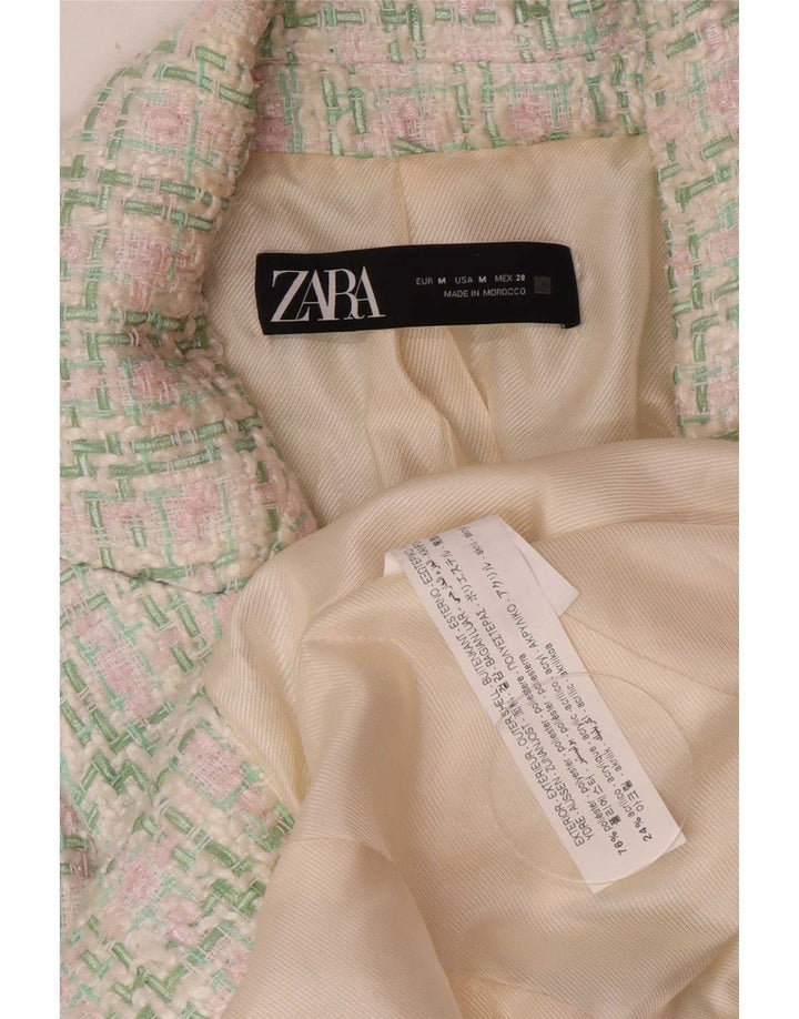Jaqueta blazer feminina Zara com peito duplo Reino Unido 12 xadrez verde médio