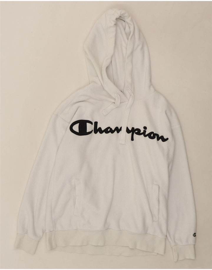 CHAMPION Mens Graphic Hoodie Jumper XS White Polyester Vintage Champion and Second-Hand Champion from Messina Hembry 