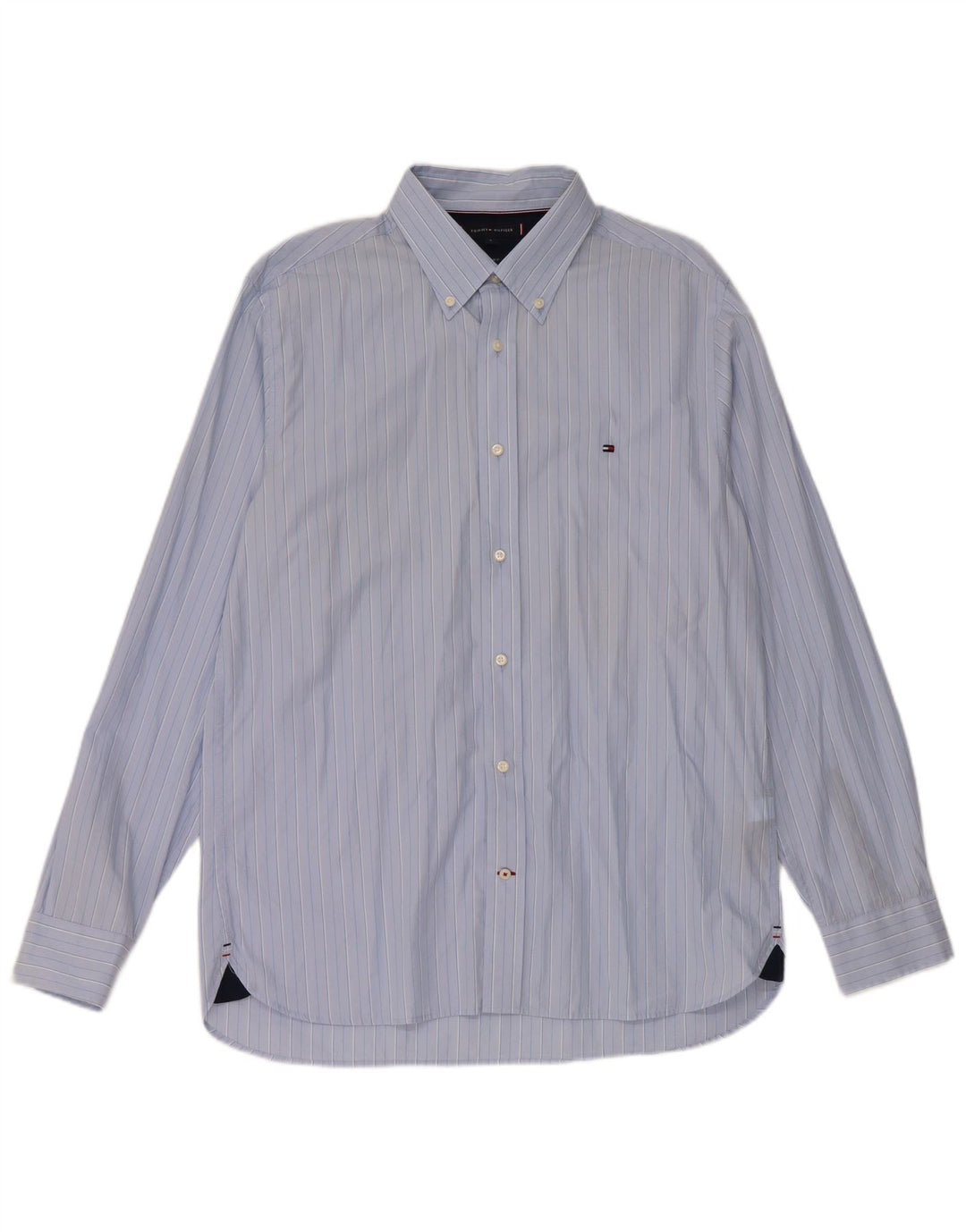 Camisa masculina Tommy Hilfiger Regular Fit grande algodão listrado azul