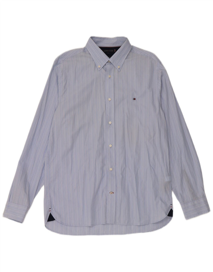 Camisa masculina Tommy Hilfiger Regular Fit grande algodão listrado azul