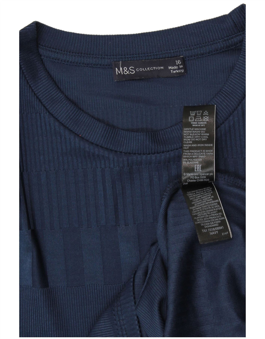 Camiseta feminina MARKS & SPENCER UK 16 grande poliéster listrado azul marinho