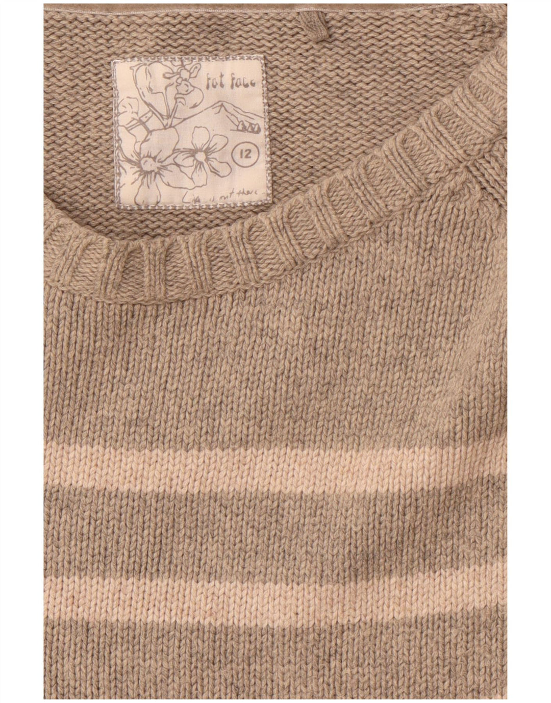 Suéter feminino FAT FACE com gola canoa UK 12 listrado cinza médio