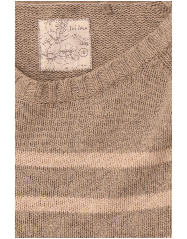 Suéter feminino FAT FACE com gola canoa UK 12 listrado cinza médio