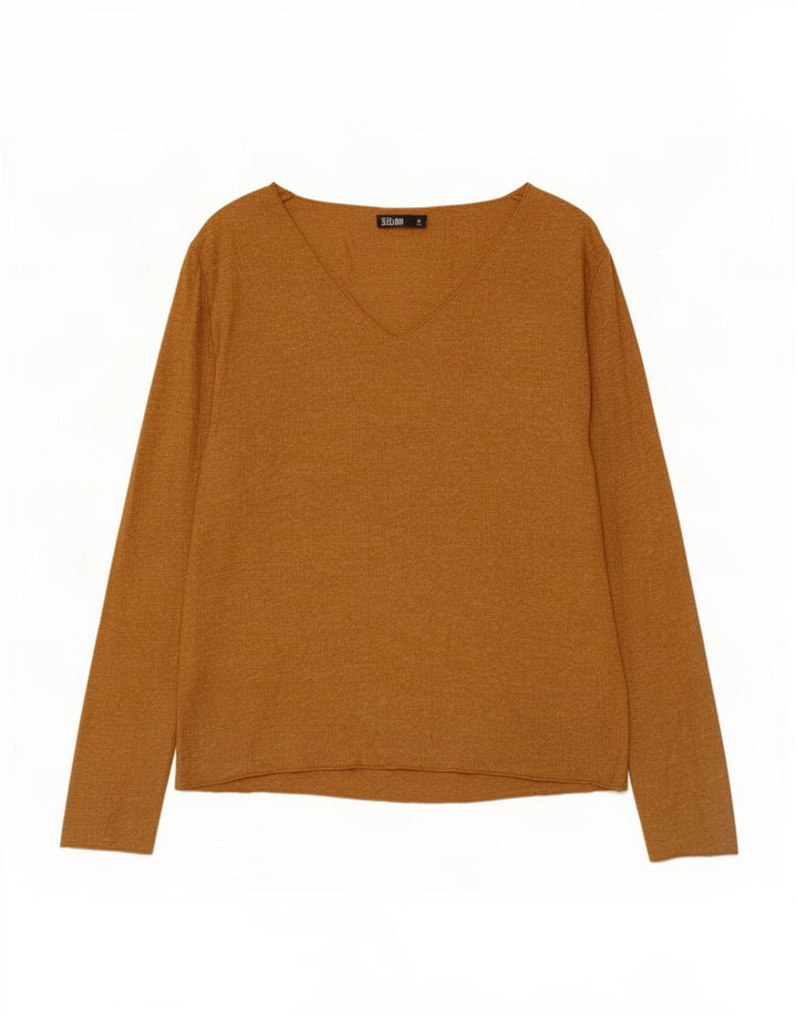 Top feminino Zara manga comprida UK 16 grande bege
