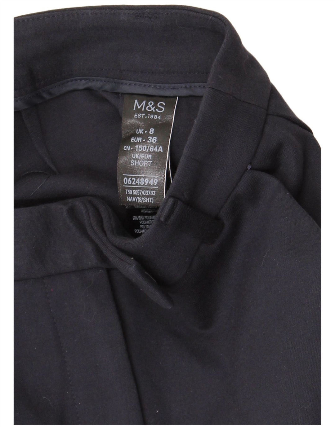 Calça feminina Marks & Spencer Slim Suit UK 8 pequena W26 L24 azul marinho