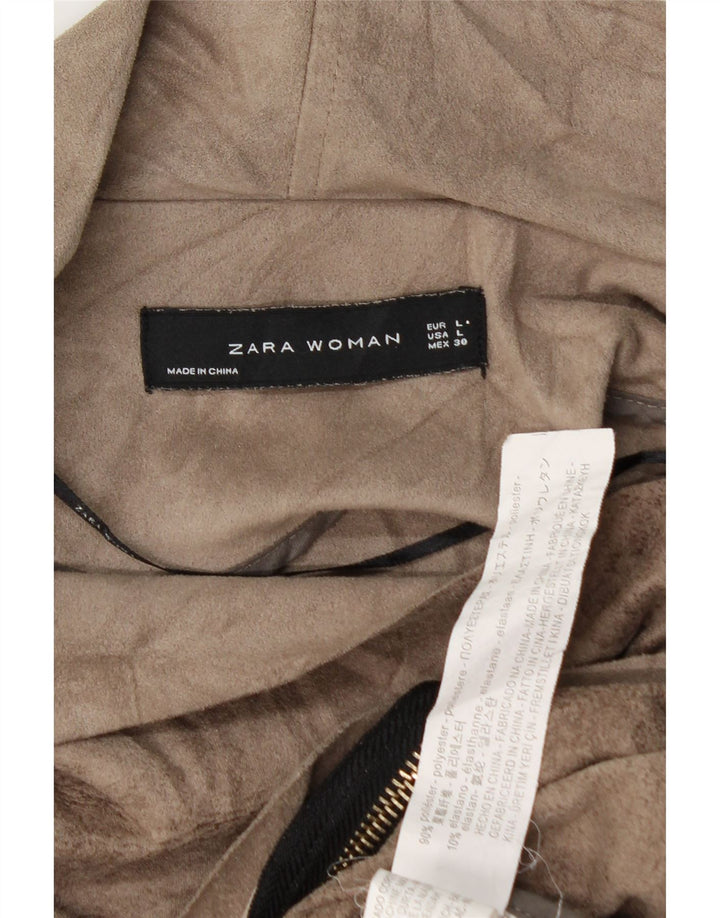 Jaqueta bomber feminina ZARA Reino Unido 14 grande poliéster tie-dye marrom