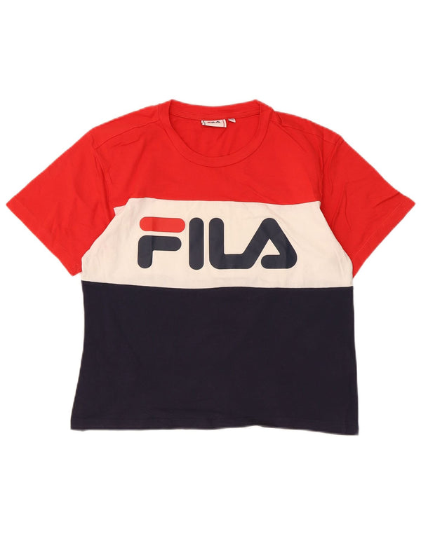 Fila Womens Graphic T-Shirt Top UK 6 XS Vermelho Colorblock Algodão