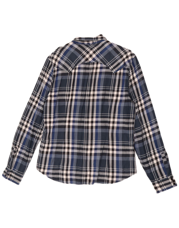 Guess Camisa masculina de flanela slim fit Reino Unido 40 algodão xadrez azul marinho médio