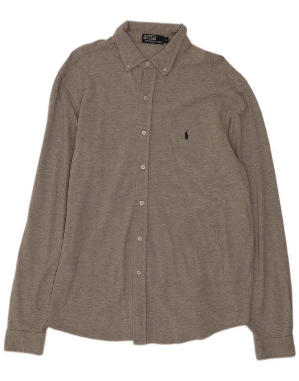 Polo Ralph Lauren Camisa masculina grande algodão cinza
