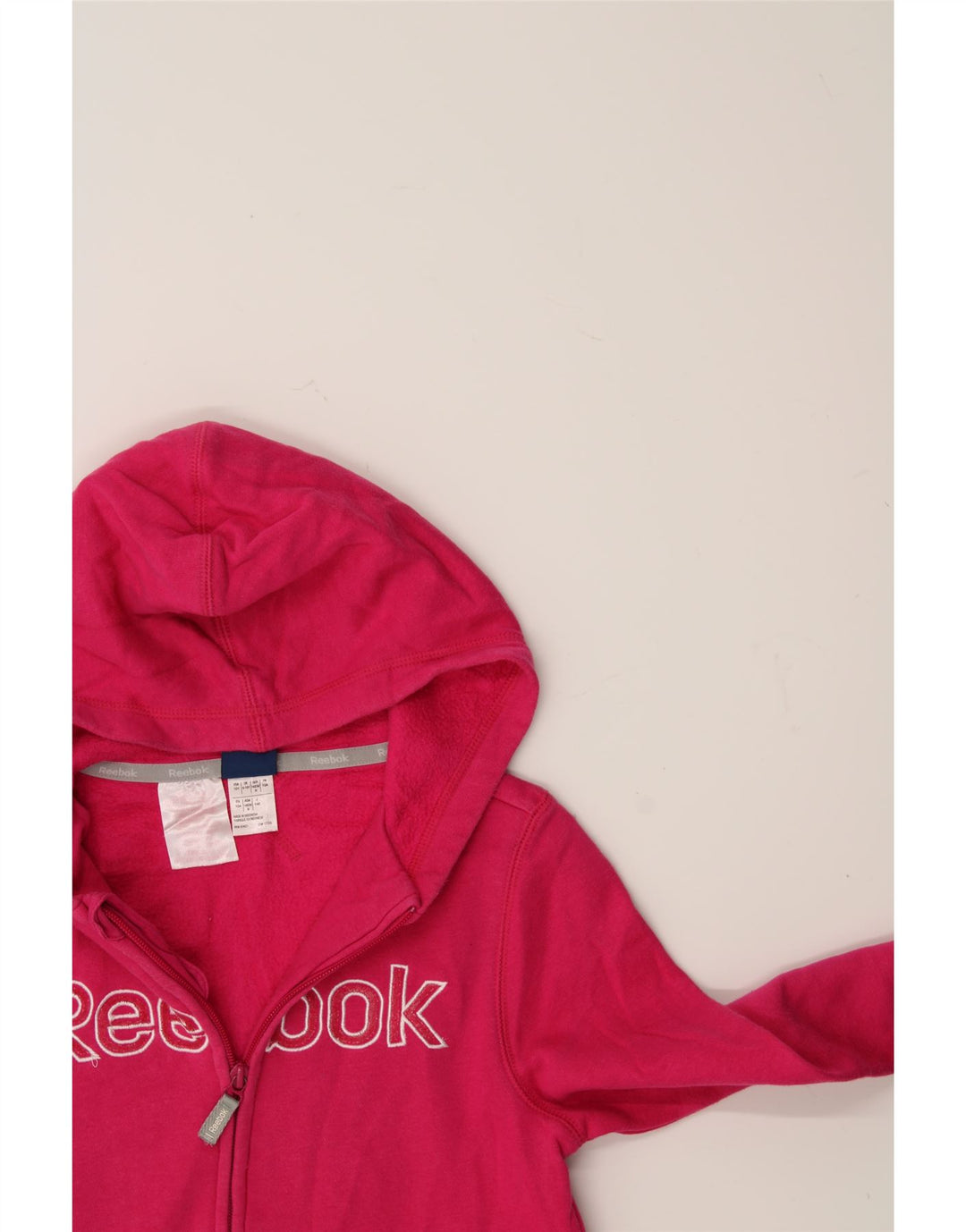REEBOK Girls Graphic Zip Hoodie Sweater 9-10 Years Pink Cotton Vintage Reebok and Second-Hand Reebok from Messina Hembry 