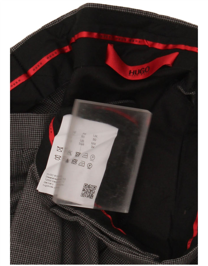 Calça masculina Hugo Boss de terno reto IT 50 grande W34 L31 cinza Houndstooth