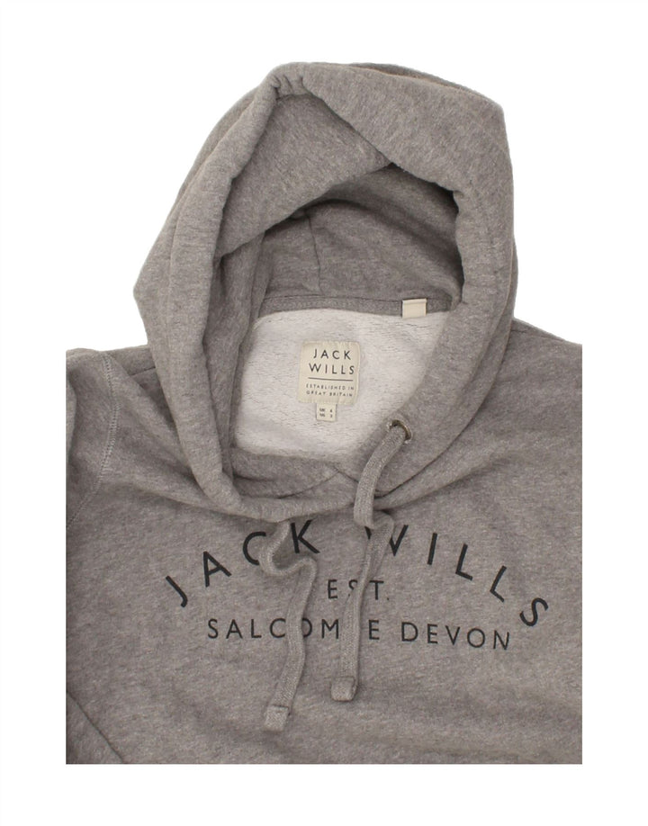 JACK WILLS Womens Graphic Hoodie Jumper UK 6 XS Grey Cotton Vintage Jack Wills and Second-Hand Jack Wills from Messina Hembry 