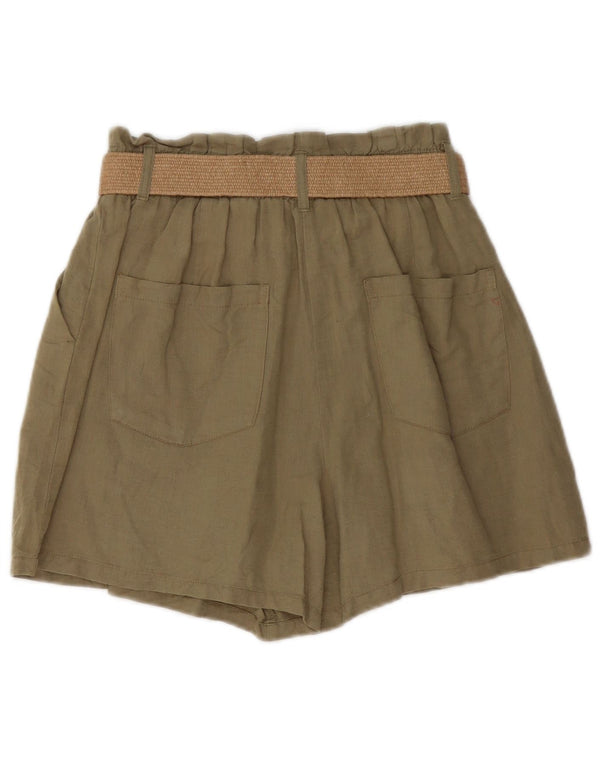 Zara Shorts Chino feminino de cintura alta médio W30 linho cáqui