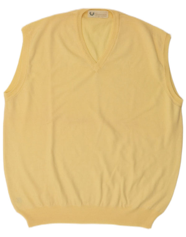 Vintage Mens Vest Tank Top IT 52 Large Yellow Merino Wool