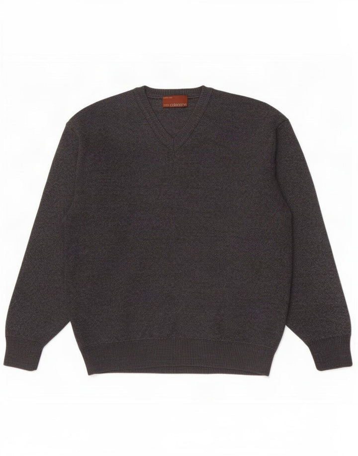 Suéter masculino Marks & Spencer com decote em V cinza médio acrílico