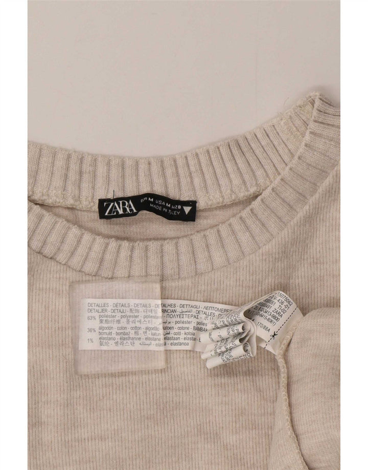 Zara Suéter feminino com gola canoa UK 14 poliéster cinza médio