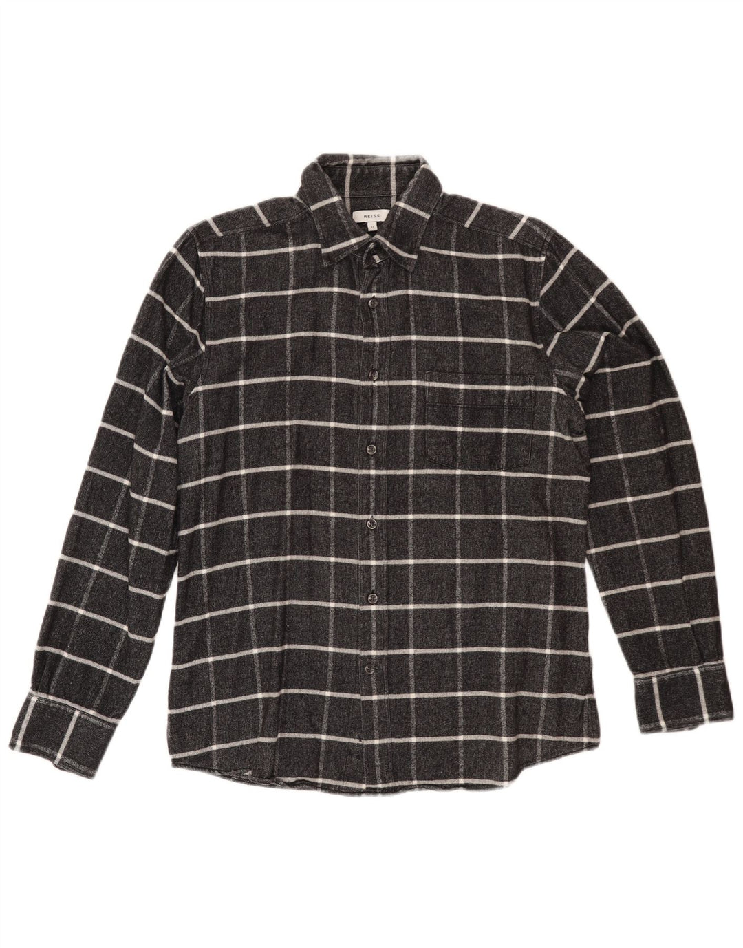 Camisa feminina de flanela REISS Reino Unido 14 algodão xadrez cinza médio