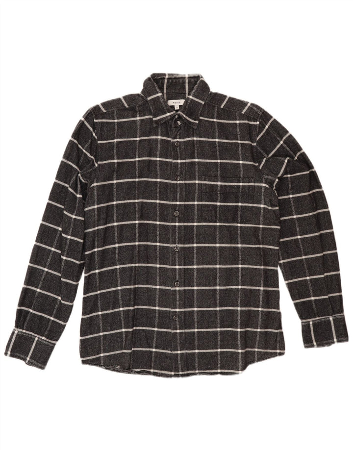 Camisa feminina de flanela REISS Reino Unido 14 algodão xadrez cinza médio