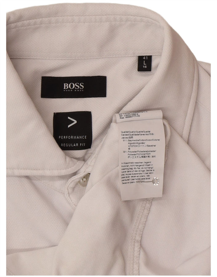 Camisa masculina Hugo Boss Regular Fit tamanho 41 16 grande algodão branco